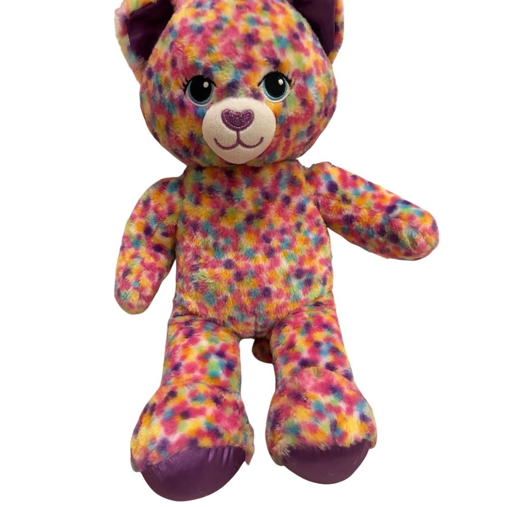 Build A Bear Confetti  Rainbow Bear BAB Purple Sparkle Nose 16 Inches GUC